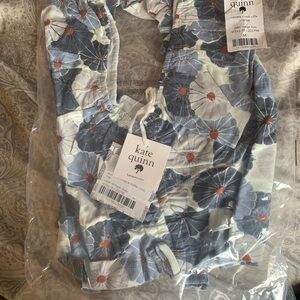 Kate Quinn Blue and White Floral Ruffle Crop Top